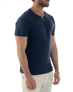 T-shirt serafino maglia cotone bottoncini blu GIOSAL-TS3119A