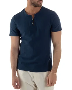 T-shirt serafino maglia cotone bottoncini blu GIOSAL-TS3119A