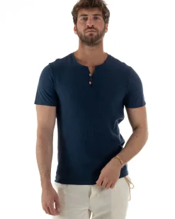 T-shirt serafino maglia cotone bottoncini blu GIOSAL-TS3119A