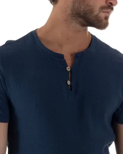 T-shirt serafino maglia cotone bottoncini blu GIOSAL-TS3119A