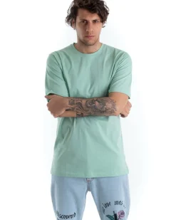 T-shirt Uomo Basic Tinta Unita Verde Acqua Girocollo Manica Corta Casual Spacchi GIOSAL-TS2931A