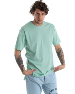 T-shirt Uomo Basic Tinta Unita Verde Acqua Girocollo Manica Corta Casual Spacchi GIOSAL-TS2931A