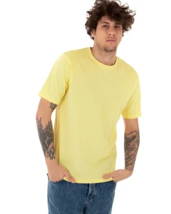 T-shirt Uomo Basic Tinta Unita Manica Corta Girocollo Giallo Casual GIOSAL-TS2916A