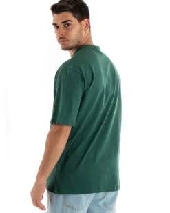 T-shirt Uomo Collo Bottoni Tinta Unita Verde Manica Corta Bianca Casual GIOSAL-TS2886A