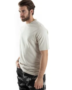 T-Shirt Uomo Con Stampa Maglia Maniche Corte Girocollo Cotone Beige GIOSAL-TS3031A