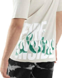 T-Shirt Uomo Con Stampa Maglia Maniche Corte Girocollo Cotone Beige GIOSAL-TS3031A