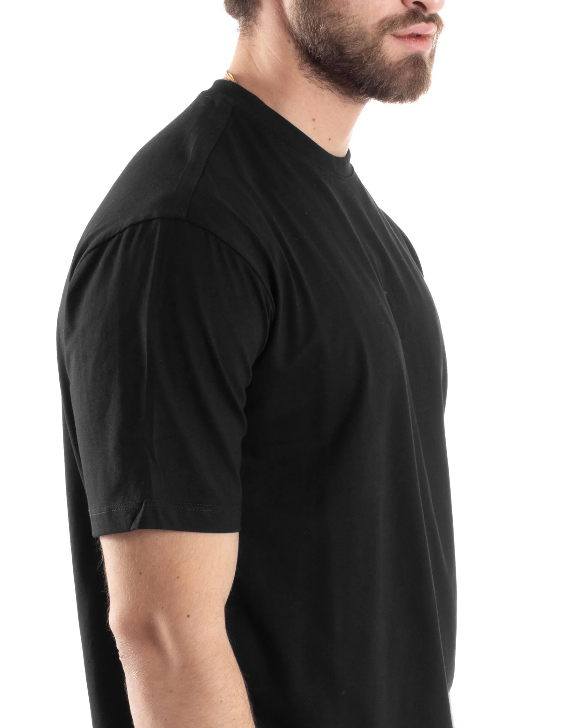 T-Shirt Uomo Con Stampa Maglia Maniche Corte Girocollo Cotone Nero GIOSAL-TS3032A