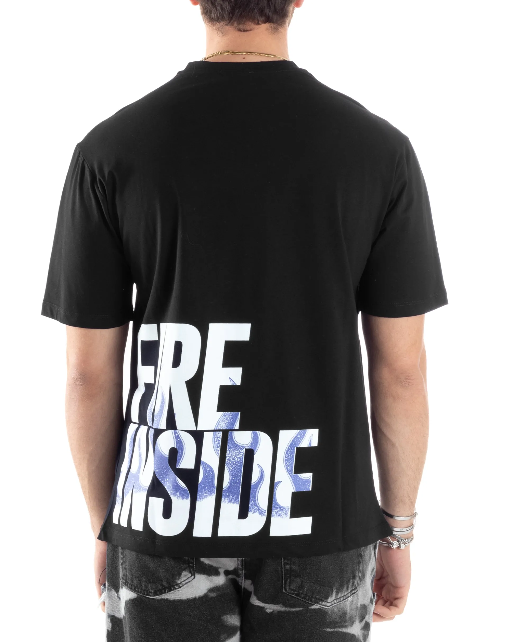 T-Shirt Uomo Con Stampa Maglia Maniche Corte Girocollo Cotone Nero GIOSAL-TS3032A