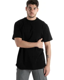 T-shirt Uomo Cotone Girocollo Gola Alta Basic Tinta Unita Nero TS2983A