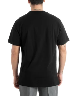 T-shirt Uomo Cotone Girocollo Gola Alta Basic Tinta Unita Nero TS2983A
