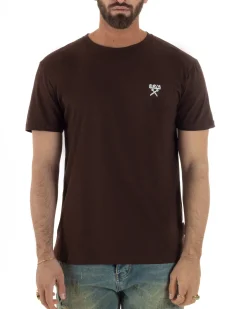 T-shirt uomo cotone logata regular fit basic marrone BERNA M-261062