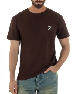 T-shirt uomo cotone logata regular fit basic marrone BERNA M-261062