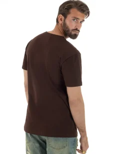T-shirt uomo cotone logata regular fit basic marrone BERNA M-261062