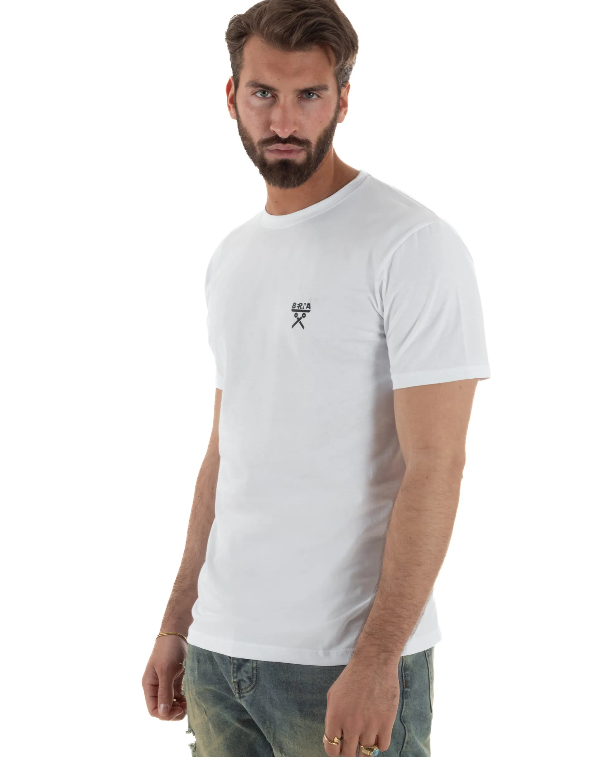 T-shirt uomo cotone logata regular fit basic bianco BERNA M-261062