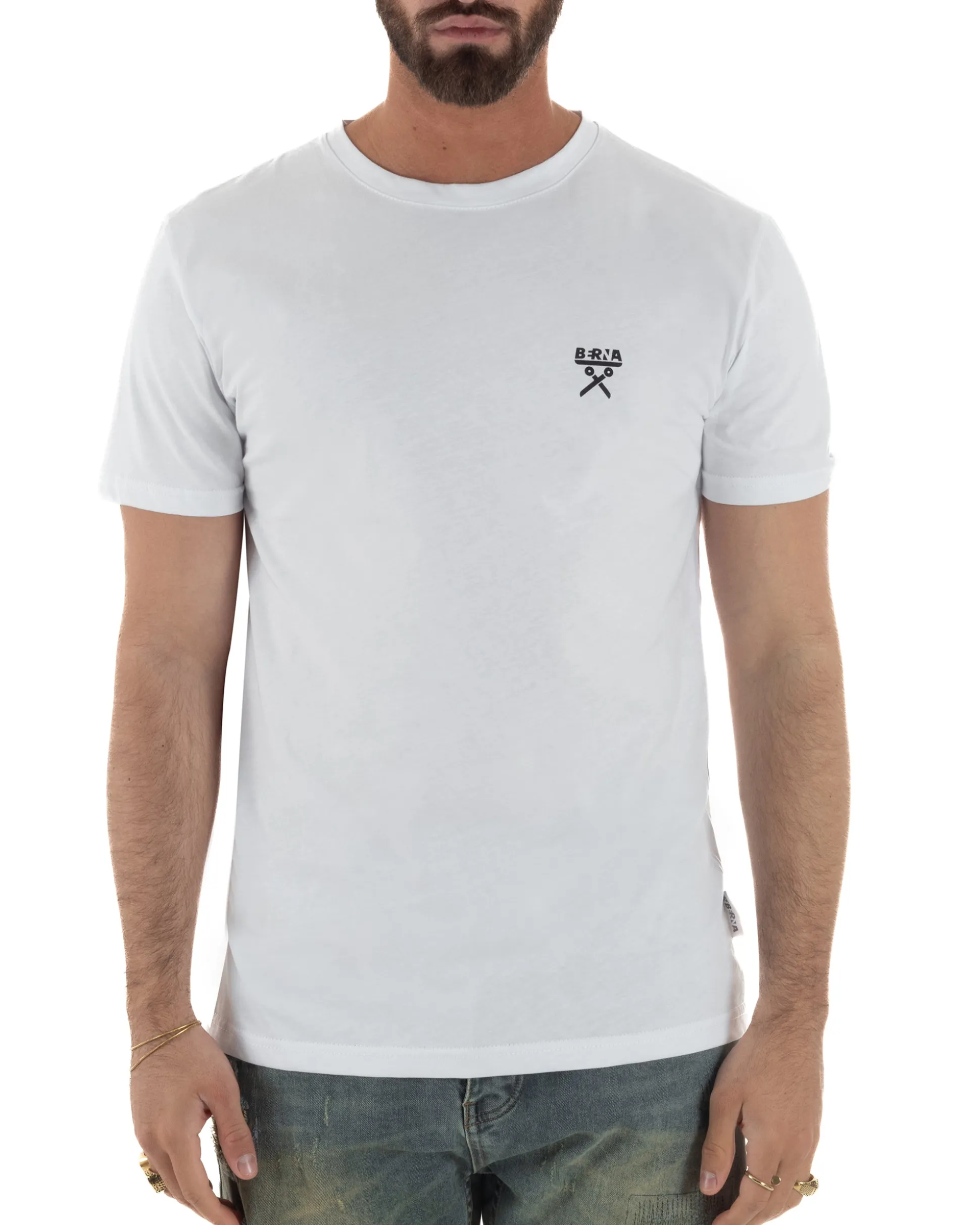 T-shirt uomo cotone logata regular fit basic bianco BERNA M-261062
