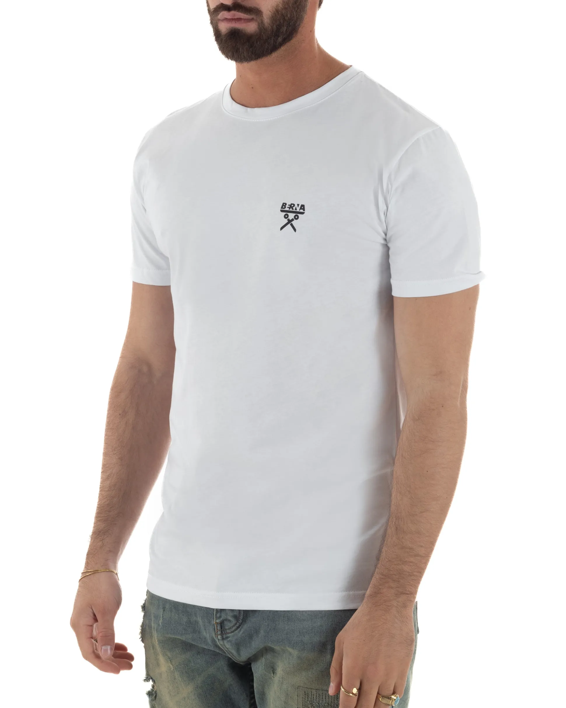 T-shirt uomo cotone logata regular fit basic bianco BERNA M-261062