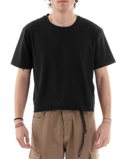 T-shirt Uomo Cropped Boxy Fit Corta Taglio Vivo Nero TS2854A