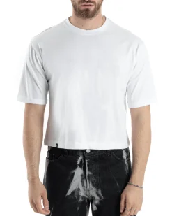 T-shirt Uomo Cropped Corta Boxy Fit Tinta Unita Bianco TS3004A