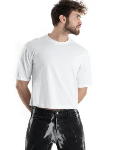 T-shirt Uomo Cropped Corta Boxy Fit Tinta Unita Bianco TS3004A