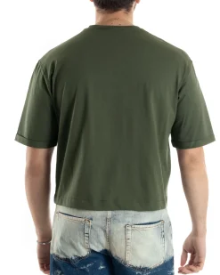 T-shirt Uomo Cropped Corta Boxy Fit Tinta Unita Verde TS3007A
