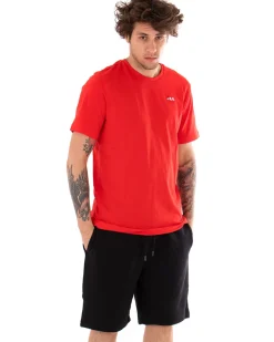 T-shirt Uomo Fila Logo Piccolo Unwind Rosso Cotone Casual Maniche Corte GIOSAL-TS2464A