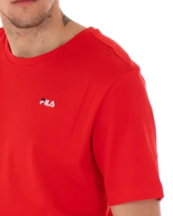 T-shirt Uomo Fila Logo Piccolo Unwind Rosso Cotone Casual Maniche Corte GIOSAL-TS2464A