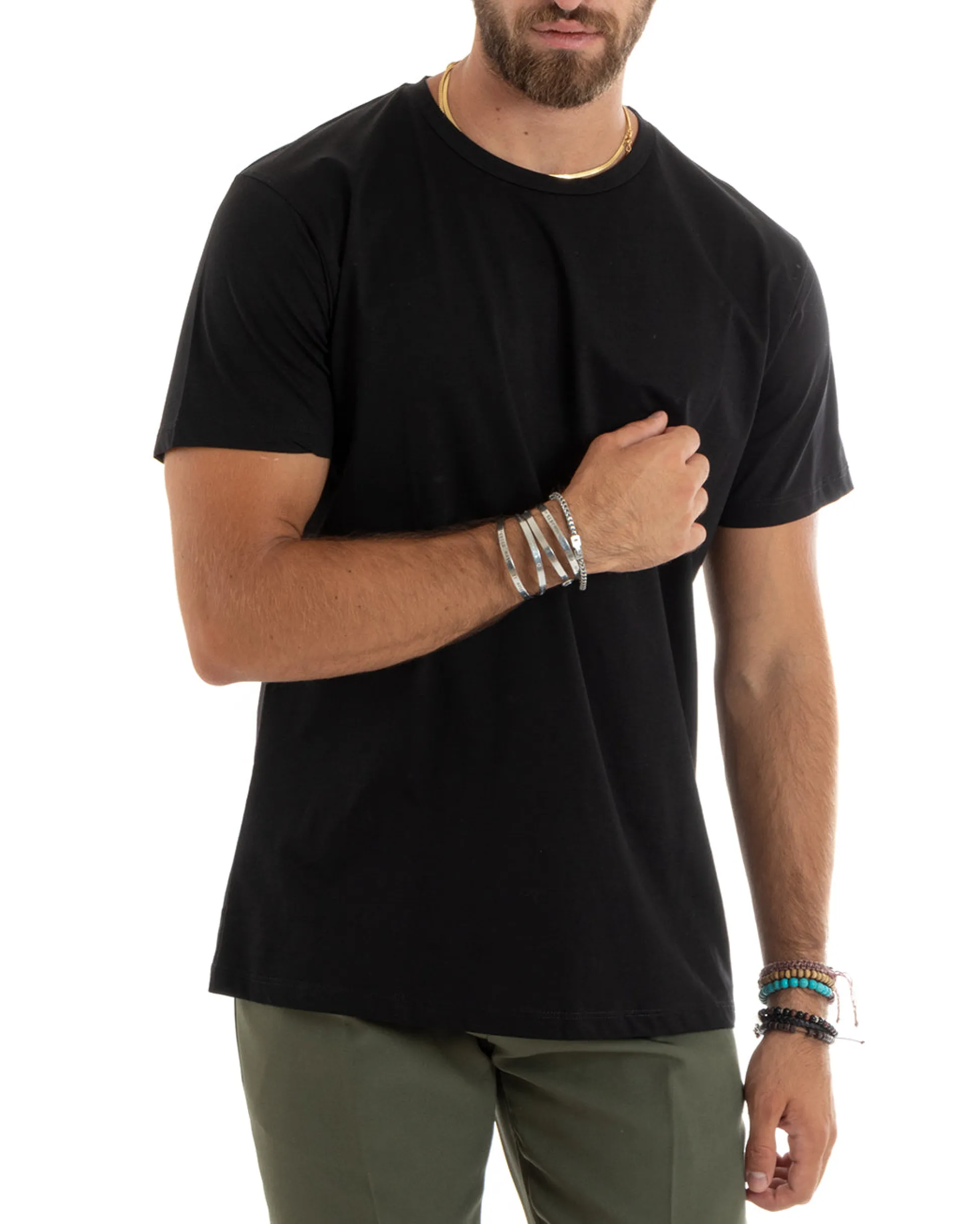 T-shirt Uomo Filo Di Scozia Basic Leggera Nero TS2979A