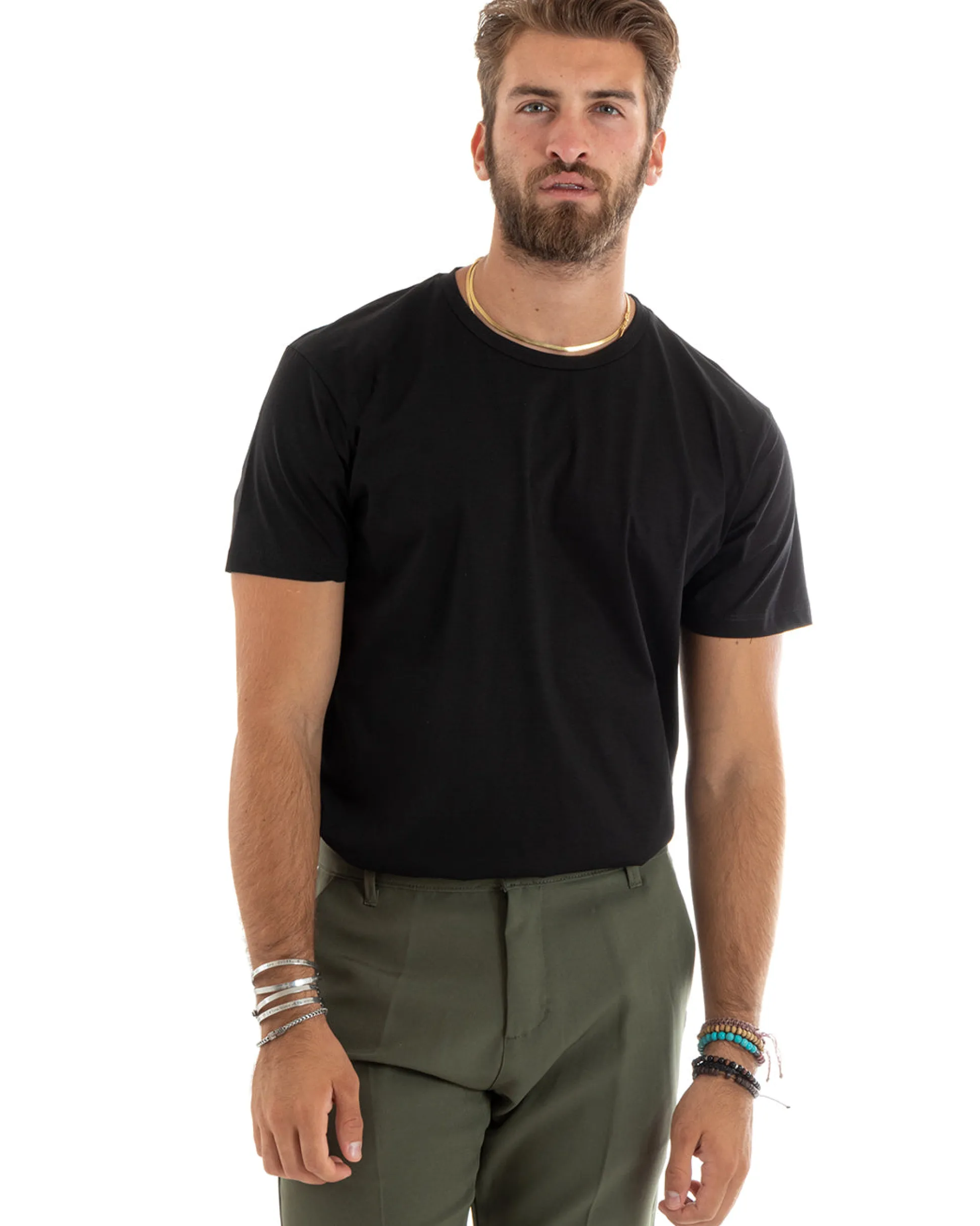 T-shirt Uomo Filo Di Scozia Basic Leggera Nero TS2979A