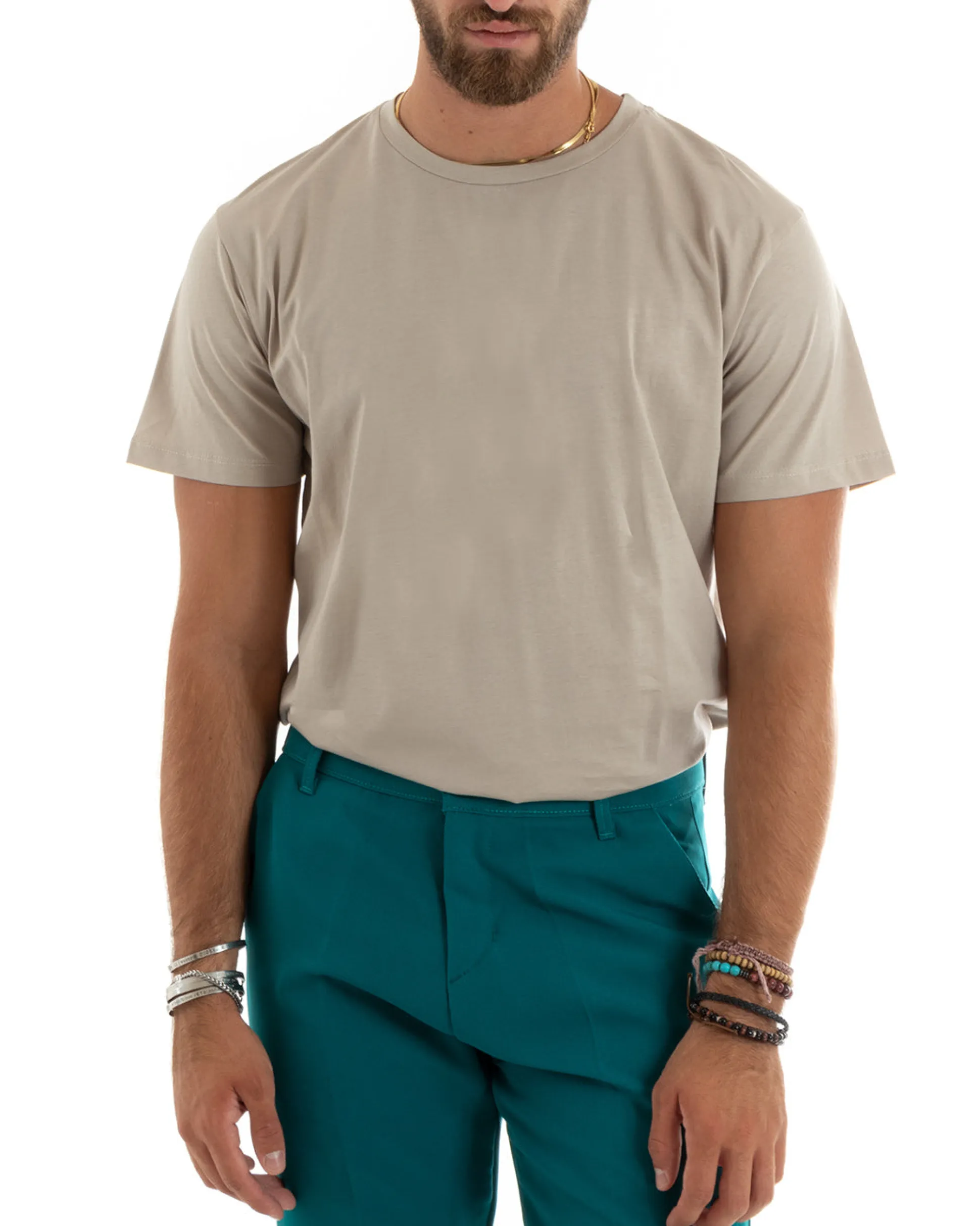 T-shirt Uomo Filo Di Scozia Basic Leggera Beige TS2978A