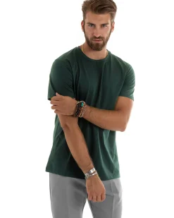T-shirt Uomo Filo Di Scozia Basic Tinta Unita Verde TS3188A
