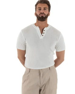 T-shirt uomo filo maglia scollo v serafino sottogiacca leggera bianco GIOSAL-TS3222A