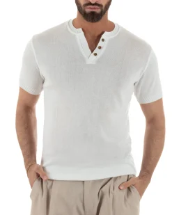 T-shirt uomo filo maglia scollo v serafino sottogiacca leggera bianco GIOSAL-TS3222A