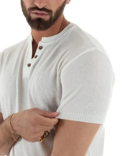 T-shirt uomo filo maglia scollo v serafino sottogiacca leggera bianco GIOSAL-TS3222A