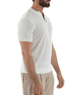 T-shirt uomo filo maglia scollo v serafino sottogiacca leggera bianco GIOSAL-TS3222A