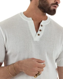 T-shirt uomo filo maglia scollo v serafino sottogiacca leggera bianco GIOSAL-TS3222A
