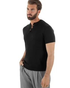T-shirt uomo filo maglia scollo v serafino sottogiacca leggera nero GIOSAL-TS3223A