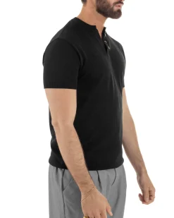 T-shirt uomo filo maglia scollo v serafino sottogiacca leggera nero GIOSAL-TS3223A