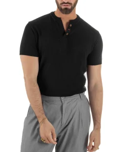 T-shirt uomo filo maglia scollo v serafino sottogiacca leggera nero GIOSAL-TS3223A