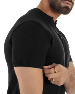 T-shirt uomo filo maglia scollo v serafino sottogiacca leggera nero GIOSAL-TS3223A