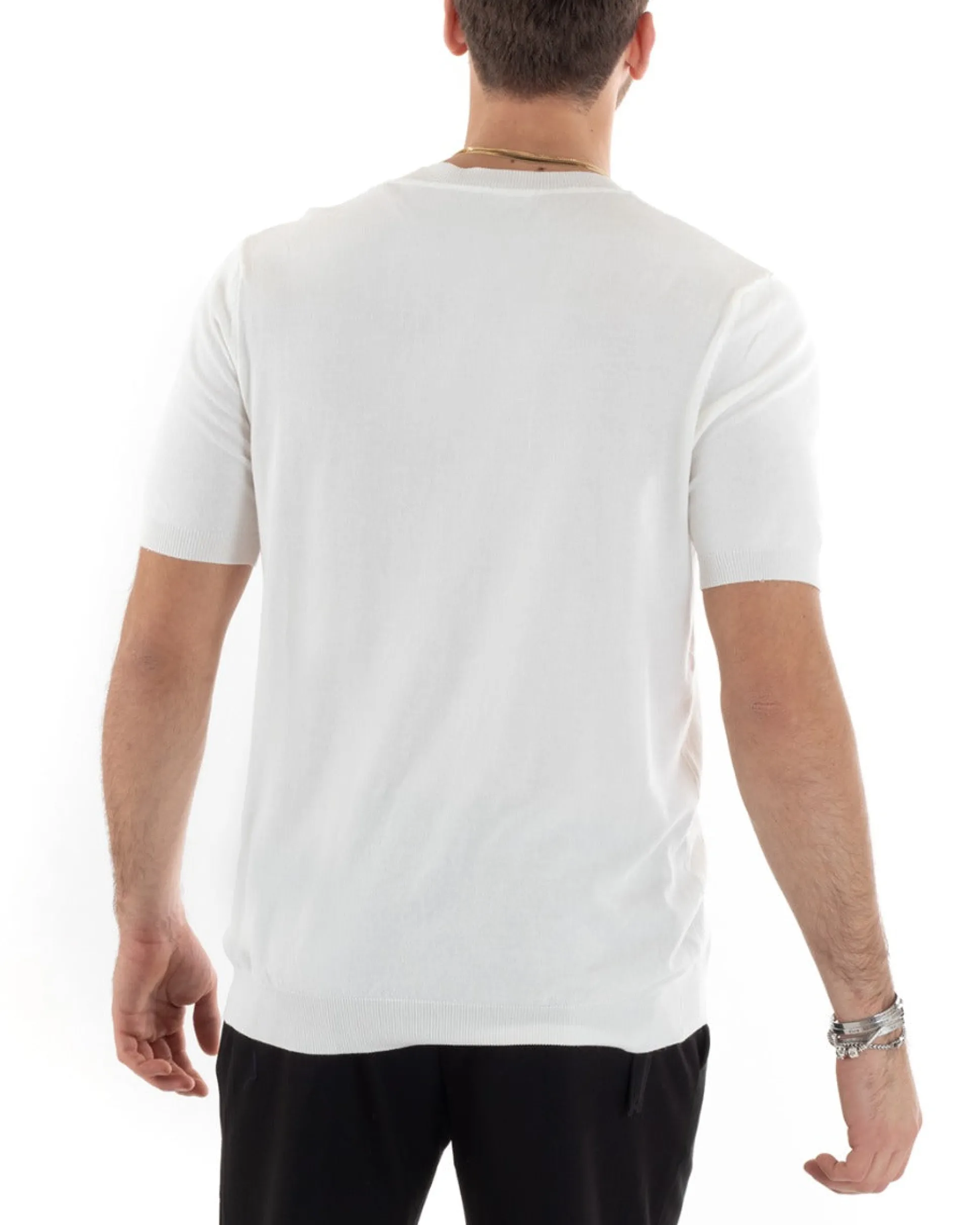 T-shirt Uomo Filo Maglia Scollo a V Bianco TS2868A