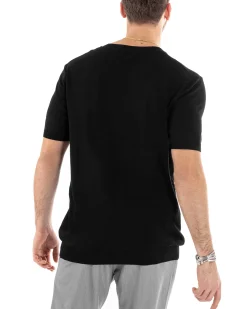 T-shirt Uomo Filo Maglia Scollo a V Nero TS2869A