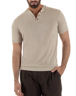 T-shirt uomo filo maglia scollo v serafino sottogiacca leggera beige GIOSAL-TS3221A