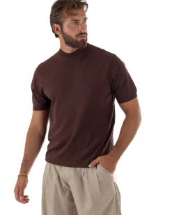 T-shirt uomo filo mezzocollo gola alta maglia basic sottogiacca marrone GIOSAL-TS3313A