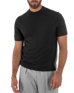 T-shirt uomo filo mezzocollo gola alta maglia basic sottogiacca nero GIOSAL-TS3310A