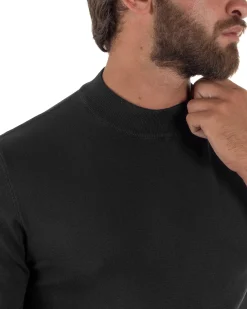 T-shirt uomo filo mezzocollo gola alta maglia basic sottogiacca nero GIOSAL-TS3310A