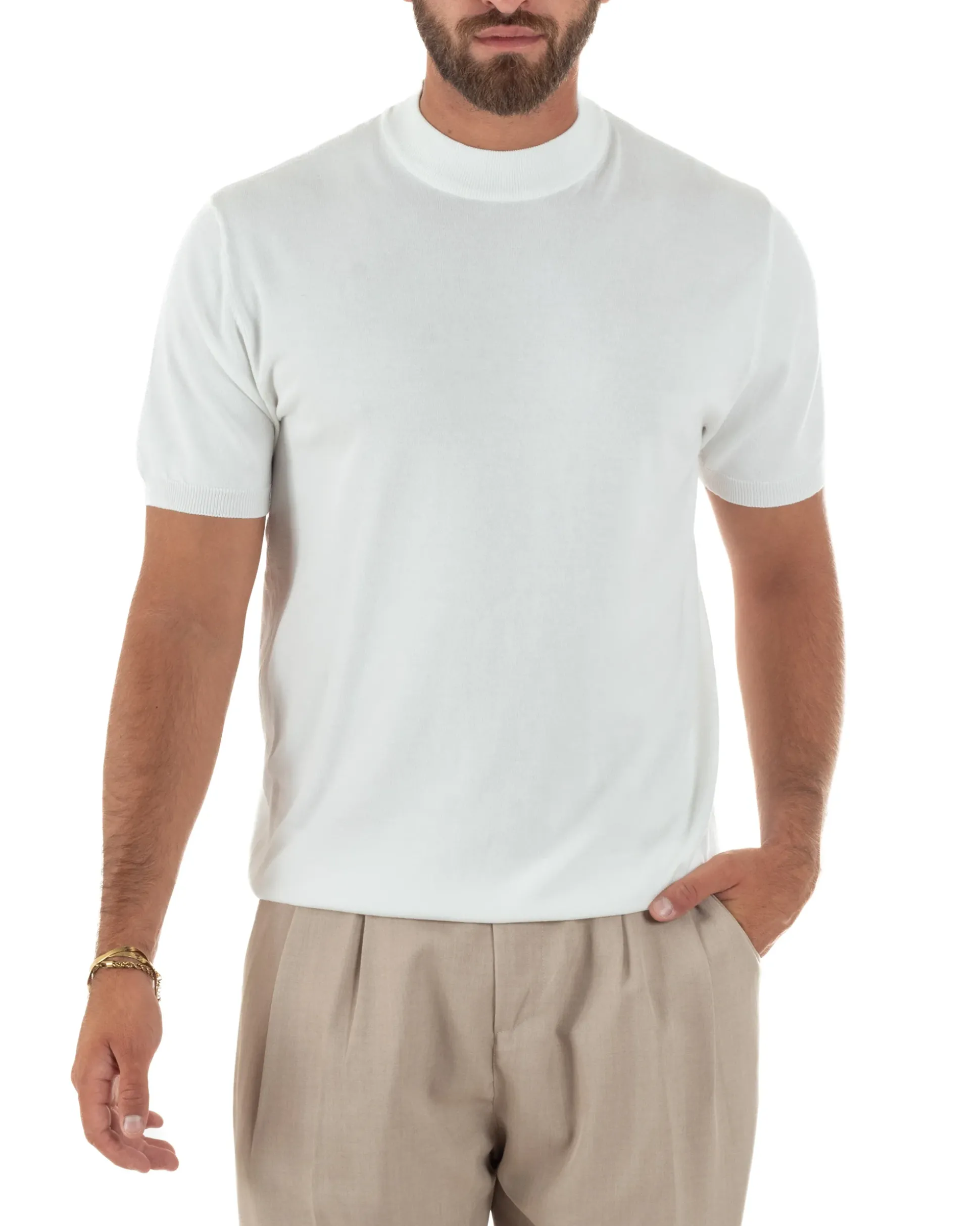 T-shirt uomo filo mezzocollo gola alta maglia basic sottogiacca bianco GIOSAL-TS3309A