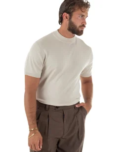 T-shirt uomo filo mezzocollo gola alta maglia basic sottogiacca beige GIOSAL-TS3312A