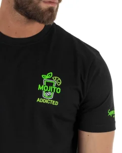 T-shirt uomo girocollo basic con ricamo Mojito Addicted leggera nero SUPERCULTURE-A1843