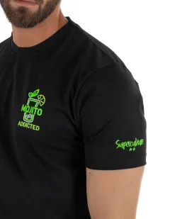 T-shirt uomo girocollo basic con ricamo Mojito Addicted leggera nero SUPERCULTURE-A1843