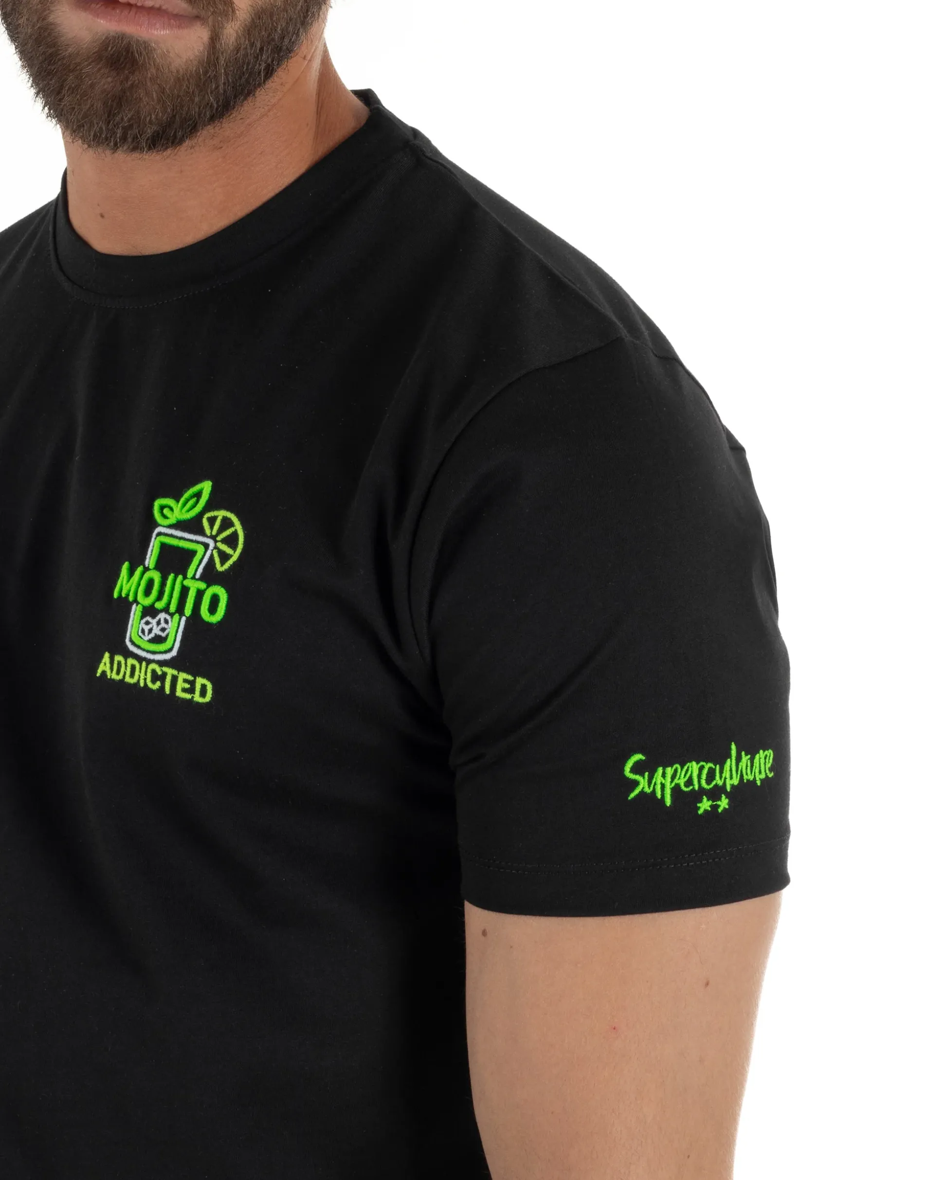 T-shirt uomo girocollo basic con ricamo Mojito Addicted leggera nero SUPERCULTURE-A1843